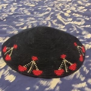Black and Red Scales Of justice Hand Crafted Kippah Made In Israel.